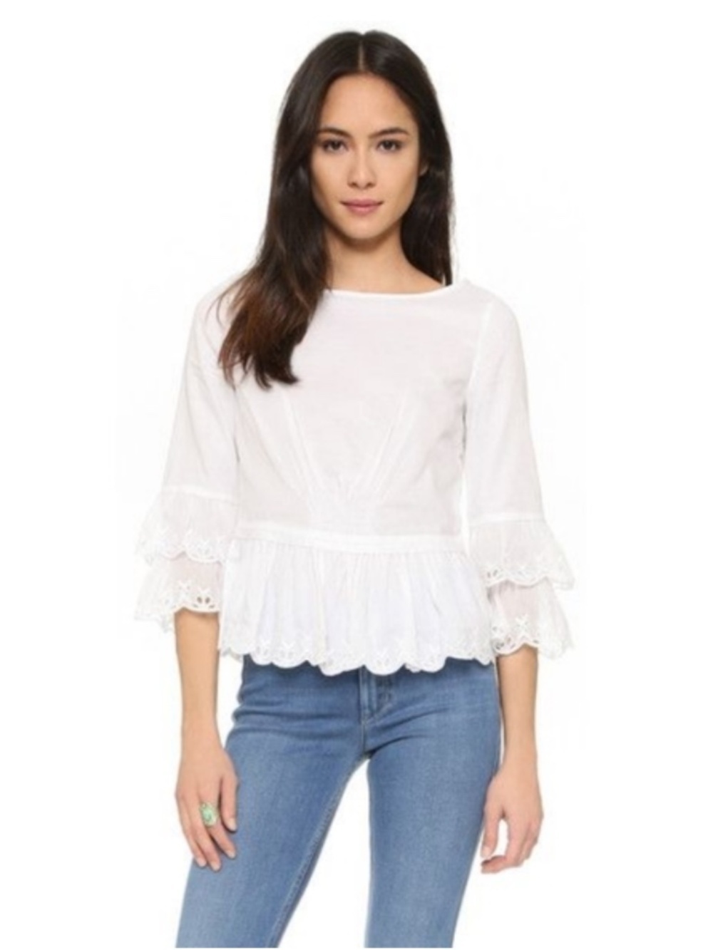 Tory Burch Bateau 3/4 Sleeve Blouse White Eyelet 100% Cotton 8